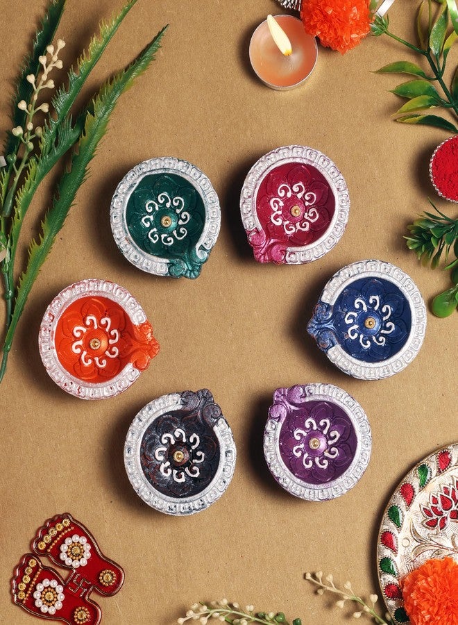 TrendBell Handmade Terracotta Set of 6 Multicolor Clay Diya for Diwali/Navratri Decorations Oil Lamp Diwali Clay Diya Tea Light Holder Indian Decor Festival Gifts Puja Items | TRBD6-03 - Image 2